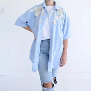 Vintage 90’s Light Blue patchwork Button Down Shirt